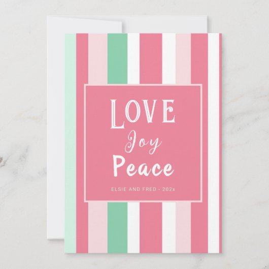 Love Joy Peace Pink Mint Stripes Kerst Kaart (Voorkant)