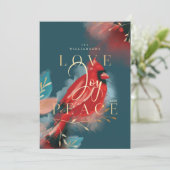 Love Joy & Peace Rode Kardinaal Waterverf Jade Feestdagenkaart (Staand voorkant)