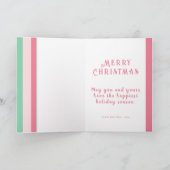 "Love Joy Peace" Roze Mint Strepen Kerstmis Kaart (Binnen)
