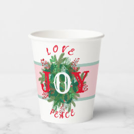 Love JOY Peace Vakantie elegante krans groen rood Papieren Bekers