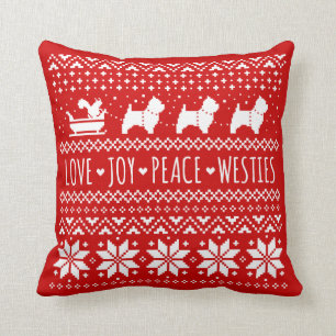 Love Joy Peace Westies Dogs Kerstfeestdag Kussen