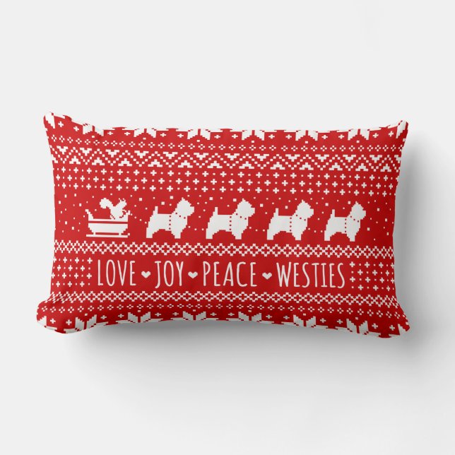 Love Joy Peace Westies Festive Kerstfeestdag Kussen (Voorkant)