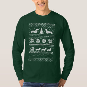 Love Joy Peace Wiener Dogs Fun Kerstpatroon T-shirt