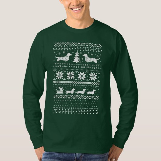 Love Joy Peace Wiener Dogs Fun Kerstpatroon T-shirt (Voorkant)
