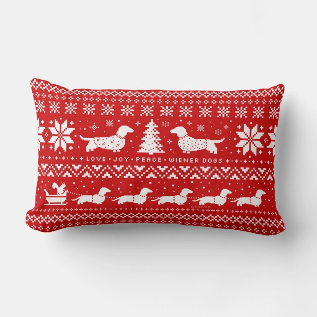 Love Joy Peace Wiener Dogs-kerstpatroon Kussen (Voorkant)