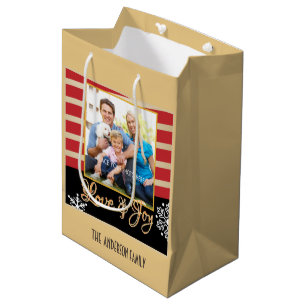 Love & Joy, Photo Personalized Kerstmis Medium Cadeauzakje