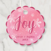 Love Joy Pink Snowflakes Kerstvakantie Bedankjes Labels (Voorkant)