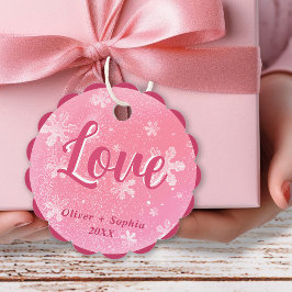 Love Joy Pink Snowflakes Kerstvakantie Bedankjes Labels