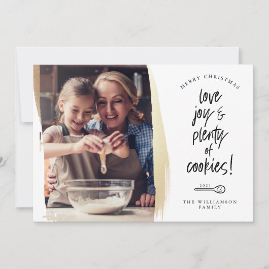 Love Joy & Plenty Cookies Family Baking Foto Feestdagenkaart (Voorkant)