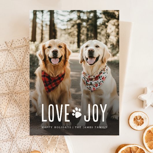 Love Joy Schattigee hondenfoto Kerst Feestdagenkaart