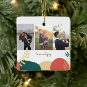 Love Joy Three Photo Family Kerstmis Keramisch Ornament