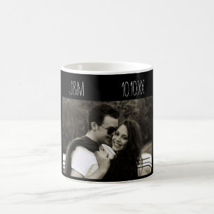 Love Jubileum Couple Photo Date Initiaal Black Koffiemok