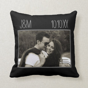 Love Jubileum Couple Photo Date Initiaal Black Kussen