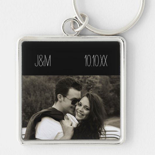 Love Jubileum Couple Photo Date Initialen Sleutelhanger (Voorkant)