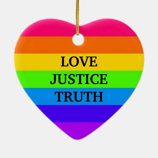 "LOVE JUSTICE TRUTH" KERAMISCH ORNAMENT (Achterkant)