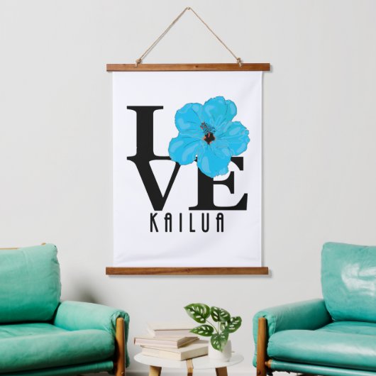 LOVE Kailua Blue Hibiscus Hangend Wandkleed (Woonkamer)