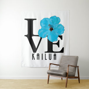 LOVE Kailua Blue Hibiscus Wandkleed