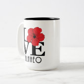 LOVE Kalaheo Hawaii Red Hibiscus 15oz Tweekleurige Koffiemok (Voorkant links)