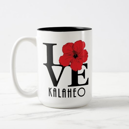 LOVE Kalaheo Hawaii Red Hibiscus 15oz Tweekleurige Koffiemok (Links)