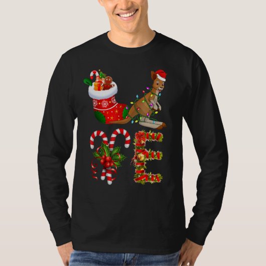 Love Kangaroo Kerstmis Lights Led Santa Hat Chris T-shirt (Voorkant)