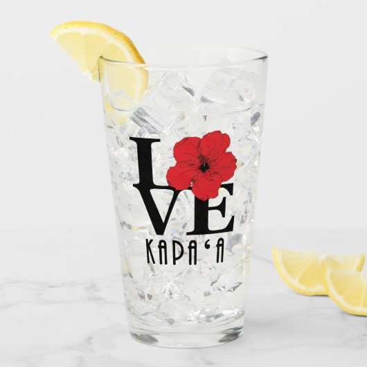 LOVE Kapa'a Hawaii Red Hibiscs Glas (Voorkant ijs)