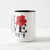 LOVE Kapa'a Hawaii Red Hibiscus 15oz Tweekleurige Koffiemok (Voorkant links)
