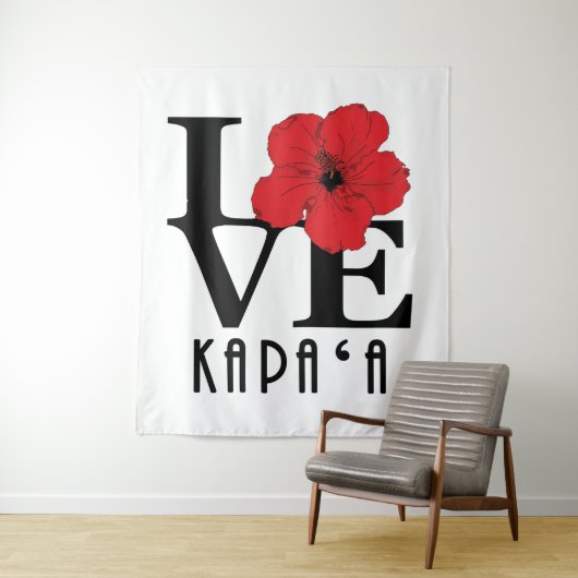 LOVE Kapa'a Hawaii Red Hibiscus Wandkleed (In situ)