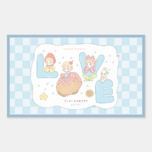 LOVE Kawaii Pastel Alfabet Illustratie 💕🍓🐰  Rechthoekige Sticker