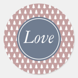 Love Kerstboom Pattern Blue White Paars Roos Ronde Sticker