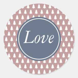 Love Kerstboom Pattern Blue White Paars Roos Ronde Sticker