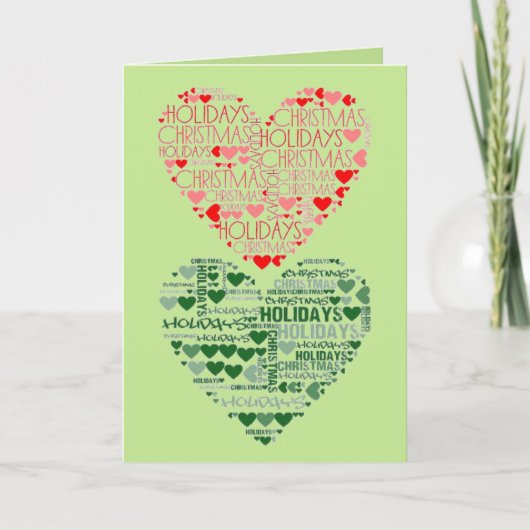 Love KerstFeestdagen Red Green Double Heart Feestdagen Kaart (Voorkant)