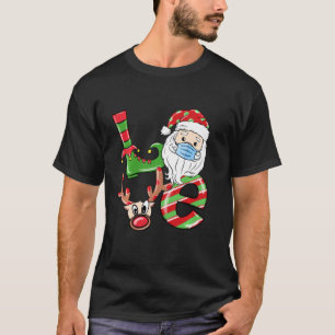 Love Kerstmis 2020 Santa Head Reindeer Mask Pajam T-shirt