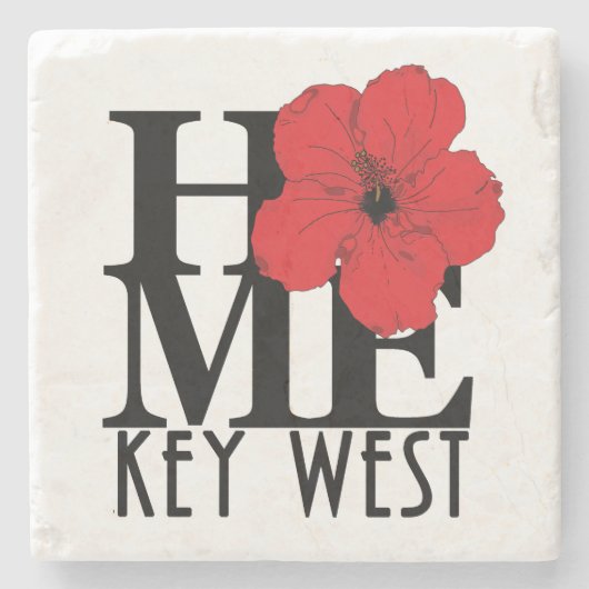 LOVE Key West Rode Hibiscus Stenen Onderzetter (Voorkant)