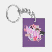 LOVE Keychain – Pink & Purple Retro Music Memories (Voorkant Links)