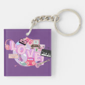 LOVE Keychain – Pink & Purple Retro Music Memories (Achterkant)