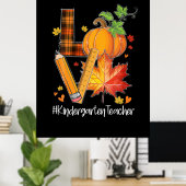 LOVE Kindergarten Leraar Valle bladeren herfst Poster (Thuiskantoor)