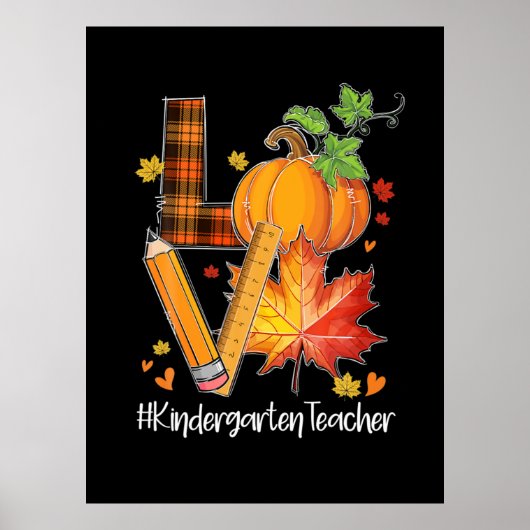 LOVE Kindergarten Leraar Valle bladeren herfst Poster (Voorkant)