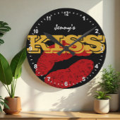 Love KISS Gold retro Clock, Custom Fun / Party Ronde Klok