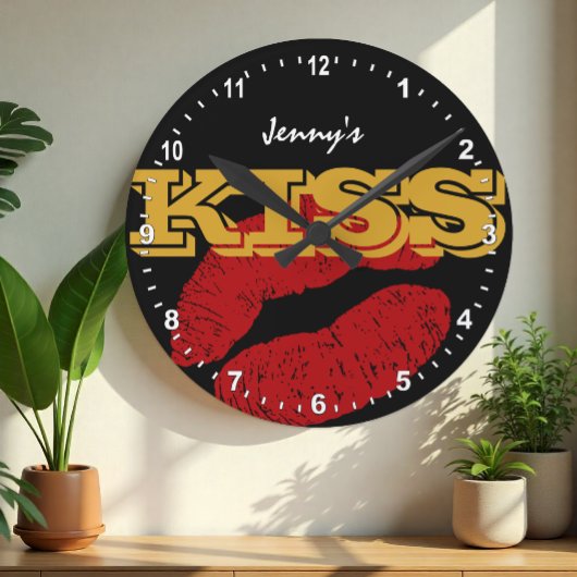 Love KISS Gold retro Clock, Custom Fun / Party Ronde Klok