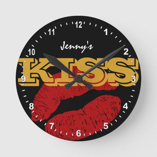 Love KISS Gold retro Clock, Custom Fun / Party Ronde Klok (Voorkant)