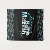 LOVE & KISSES Aqua Bat Mitzvah Foto-Op achtergrond Wandkleed (Voorkant (horizontaal))