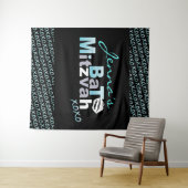 LOVE & KISSES Aqua Bat Mitzvah Foto-Op achtergrond Wandkleed (In Situ (horizontaal))