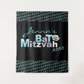 LOVE & KISSES Aqua Bat Mitzvah Foto-Op achtergrond Wandkleed (Voorkant)