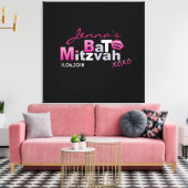 LOVE & KISSES Hot Pink Bat Mitzvah Inlogbord Canvas Afdruk (Insitu (Woonkamer))