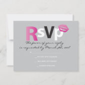 LOVE & KISSES Hot Pink Bat Mitzvah Reply Card RSVP Kaartje (Voorkant)