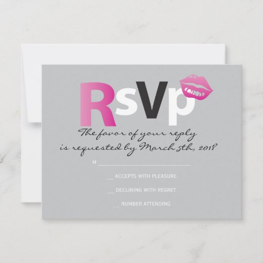 LOVE & KISSES Hot Pink Bat Mitzvah Reply Card RSVP Kaartje (Voorkant)