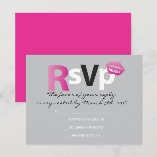 LOVE & KISSES Hot Pink Bat Mitzvah Reply Card RSVP Kaartje (Voorkant / Achterkant)
