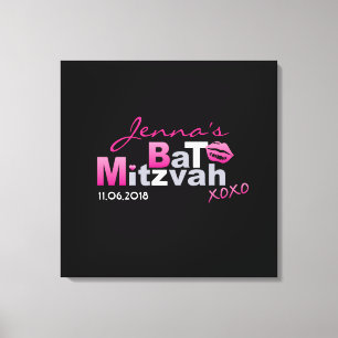 LOVE & KISSES Hot Pink Bat Mitzvah Sign-In Board Canvas Afdruk