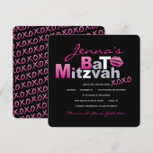 LOVE & KISSES HOT PINK Bat Mitzvah Uitnodiging (Voorkant / Achterkant)