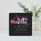 LOVE & KISSES HOT PINK Bat Mitzvah Uitnodiging (Staand voorkant)
